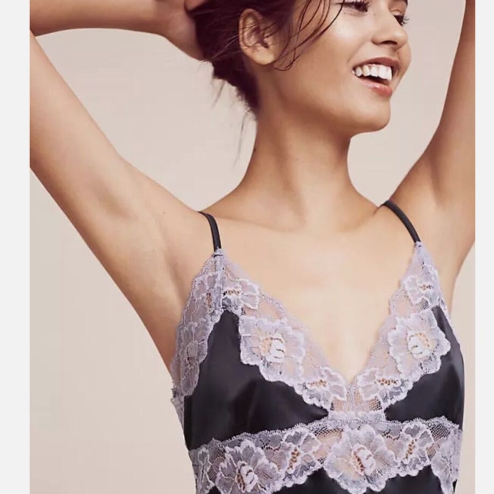 NWT Anthropologie Sass Chemise Size Large Black/Purple Elle Macpherson Z205-55 - Picture 2 of 3